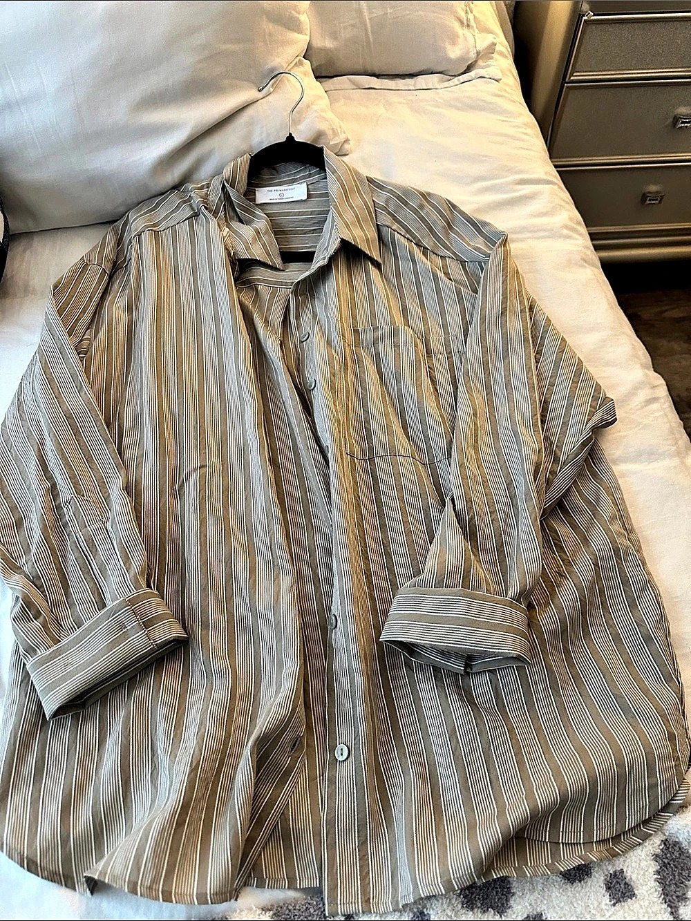 Primark The Primark Edit Striped Button Down Shirt in Brown & White Size Large